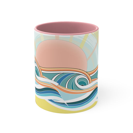 Sunrise Waves Accent Mug — Colorful Beachy 11oz Ceramic Coffee Cup