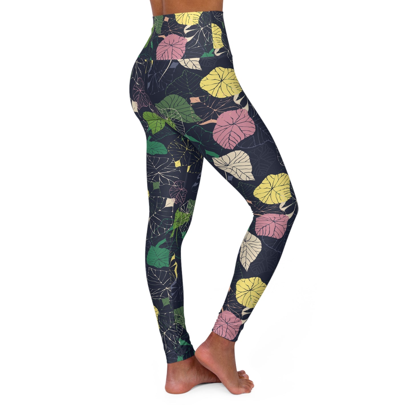 Habour Leaves | Colourful Leaf Print High Waisted Yoga Leggings