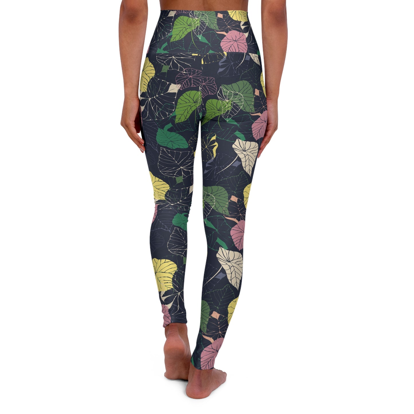 Habour Leaves | Colourful Leaf Print High Waisted Yoga Leggings