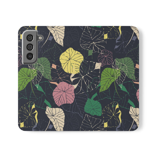 Navy Blue Leaf Flip Phone Case ~ Habour Leaves Design