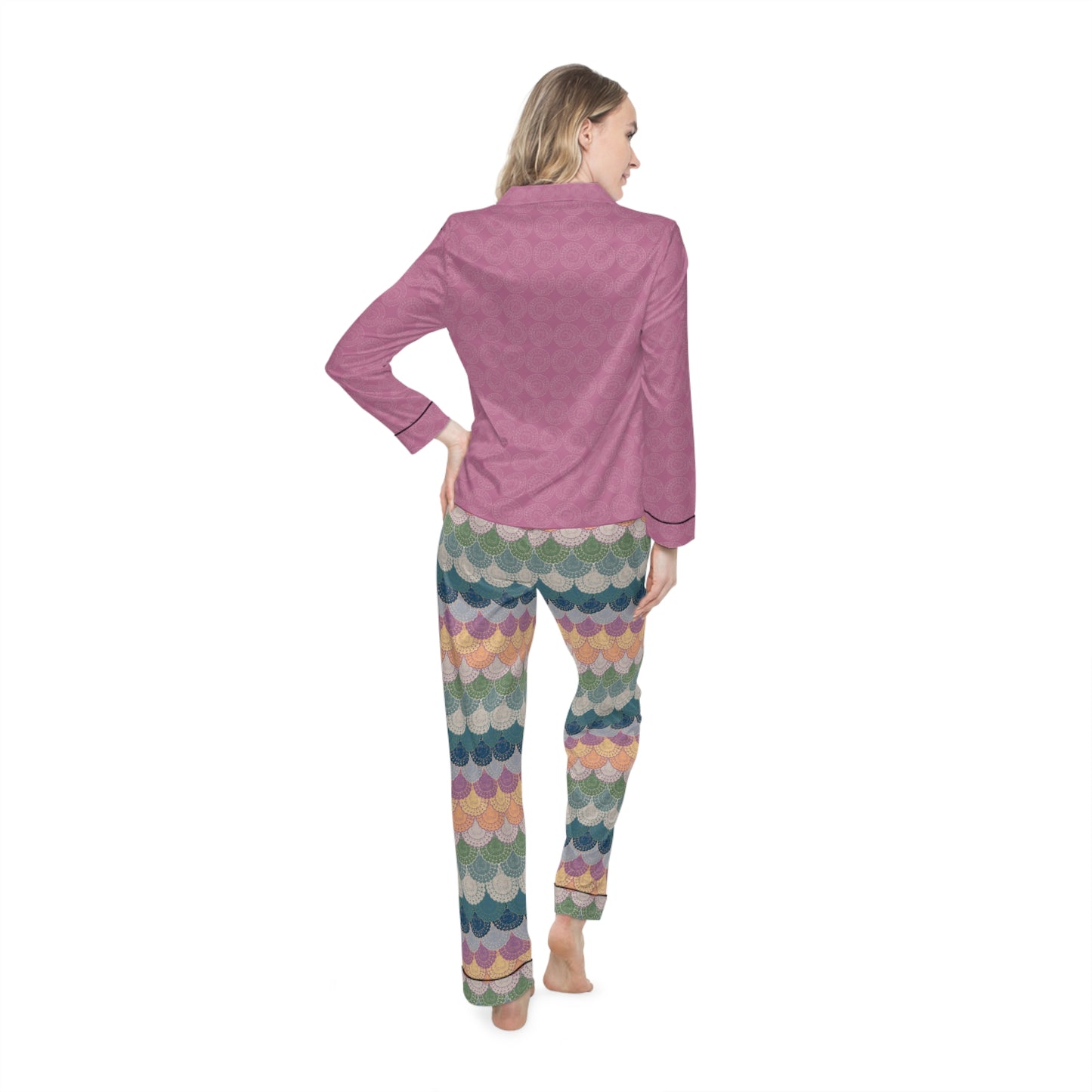 Patterned Satin Pajamas Set - Stillness and Doily Dolly Design