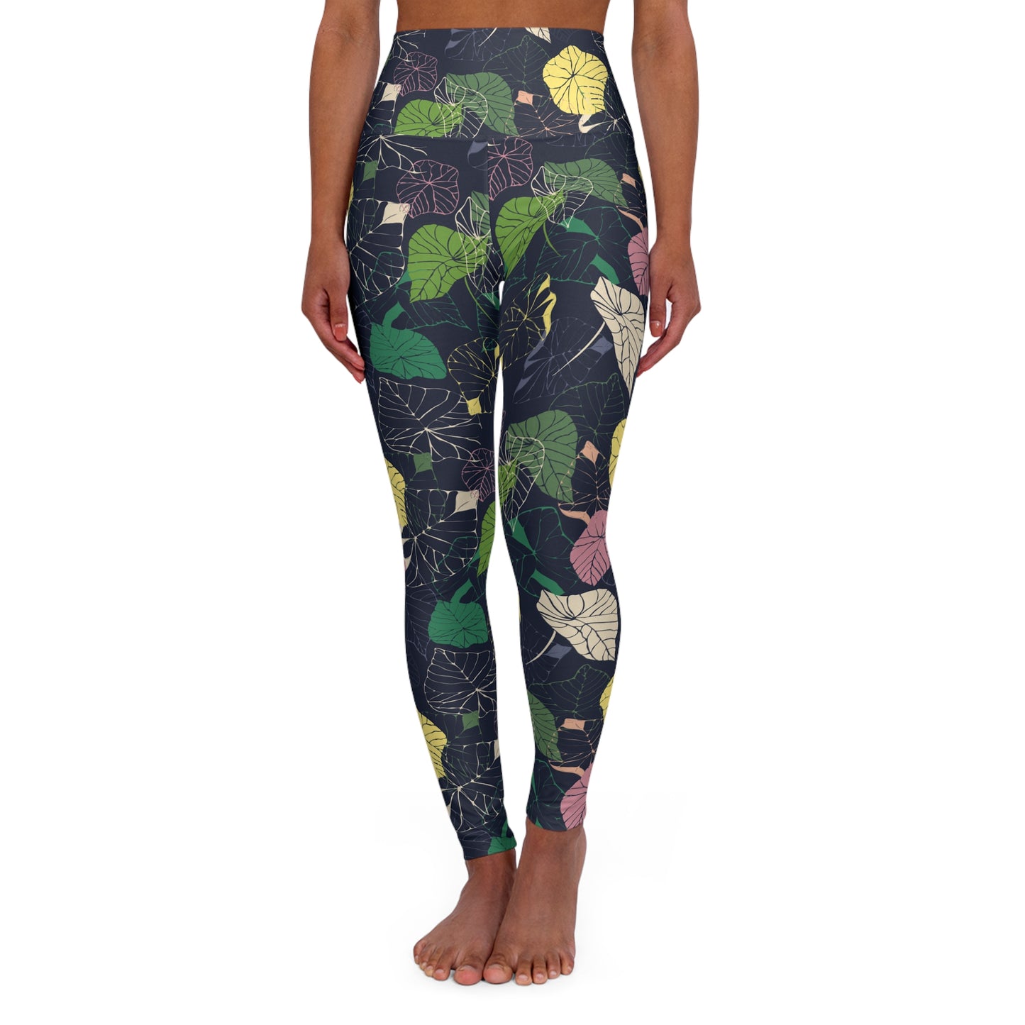 Habour Leaves | Colourful Leaf Print High Waisted Yoga Leggings