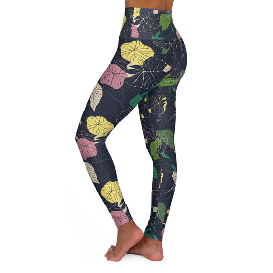 Habour Leaves | Colourful Leaf Print High Waisted Yoga Leggings