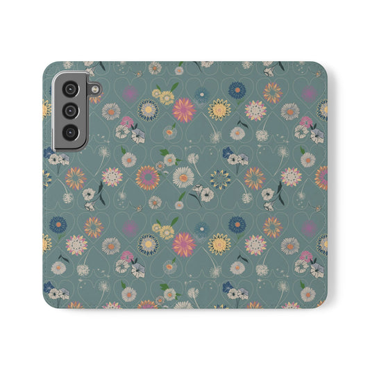 Floral Teal Flip Phone Case ~ Angie Lee Design