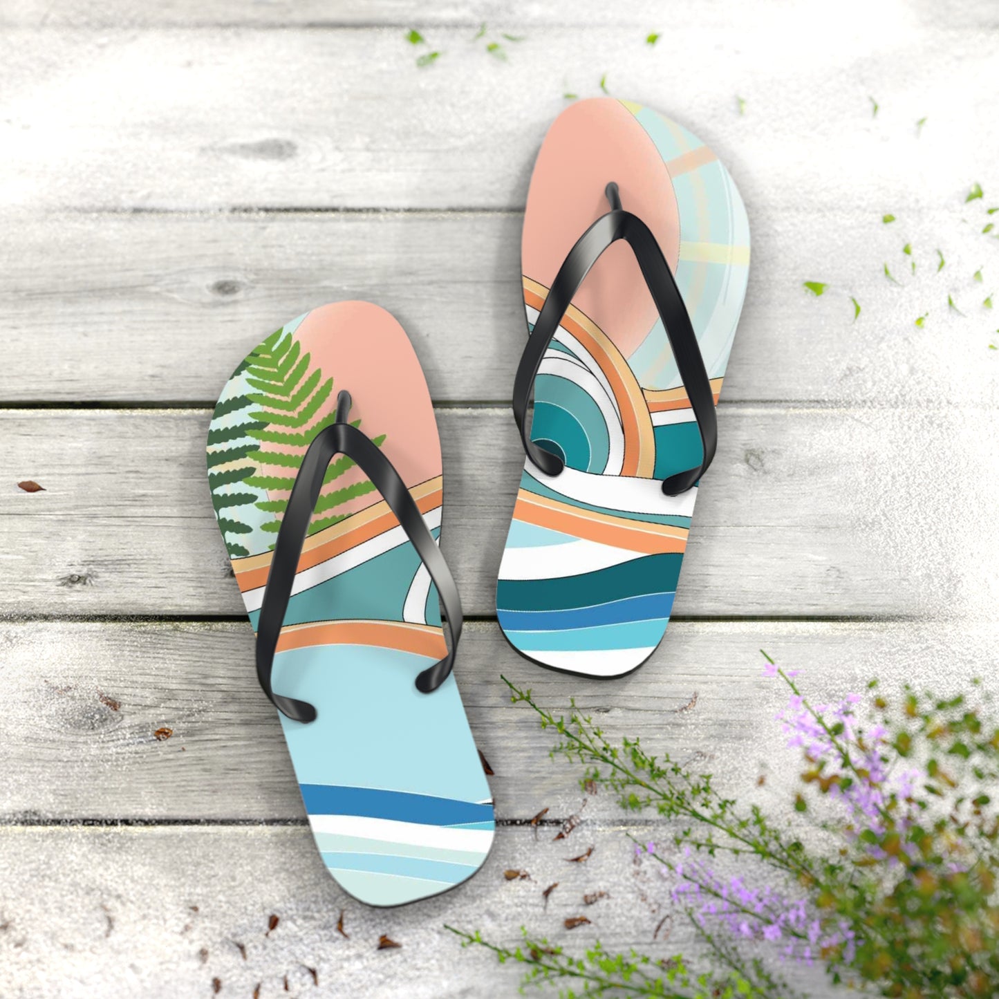 Tropical Waves Flip Flops — Beachy Palm Summer Sandals