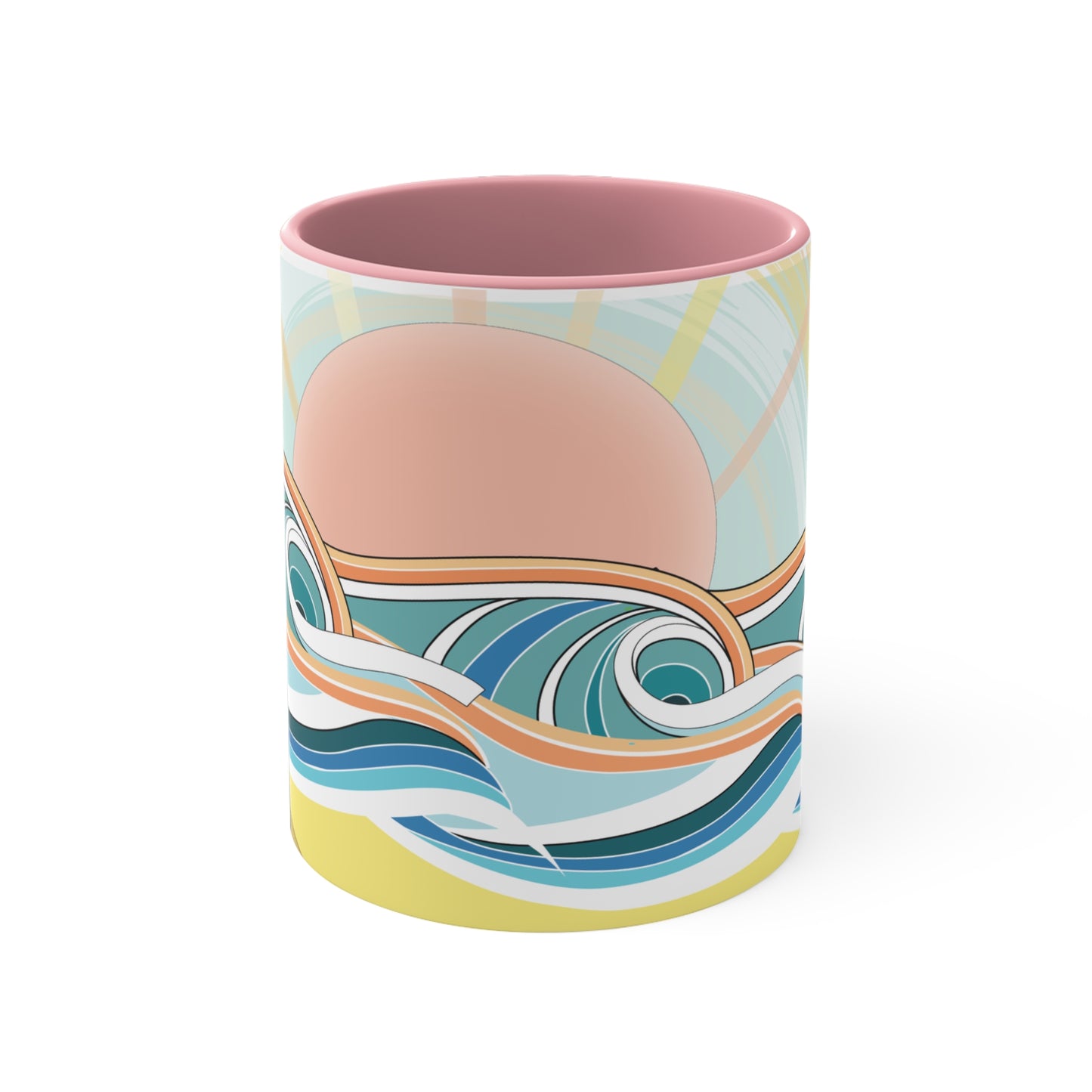 Sunrise Waves Accent Mug — Colorful Beachy 11oz Ceramic Coffee Cup