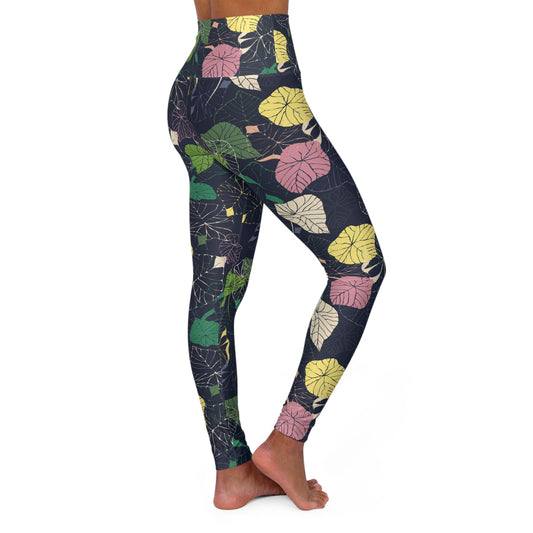 Habour Leaves | Colourful Leaf Print High Waisted Yoga Leggings