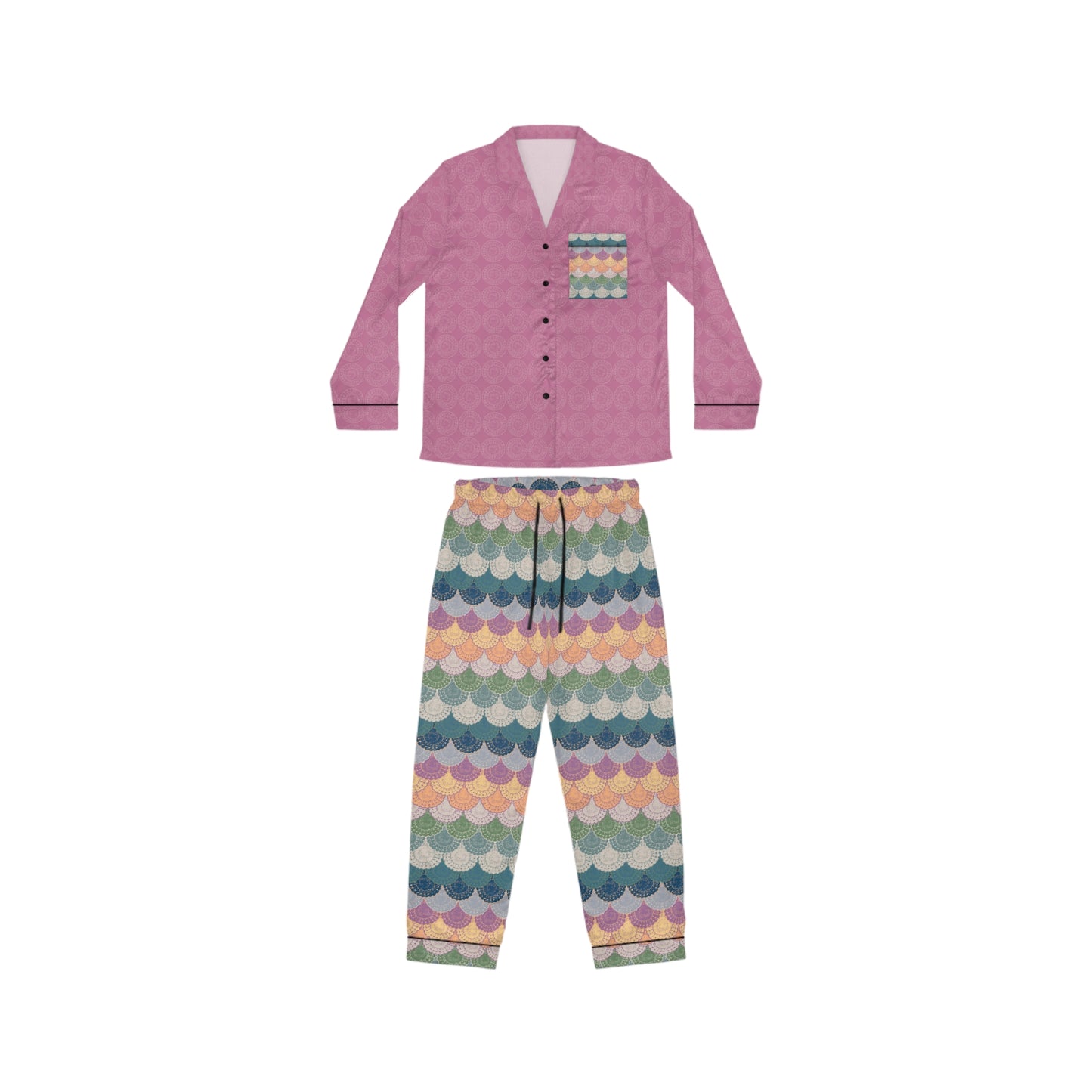 Patterned Satin Pajamas Set - Stillness and Doily Dolly Design