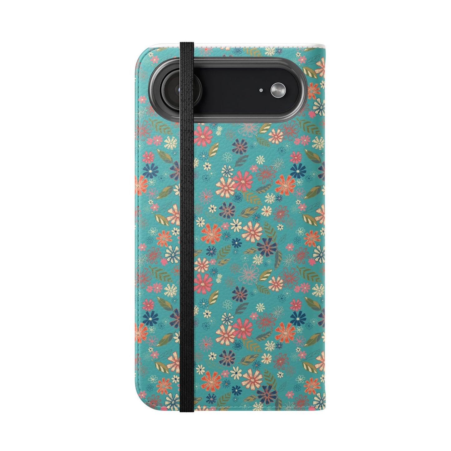 Floral Blue Flip Phone Case — Wallet Folio with Card Slots