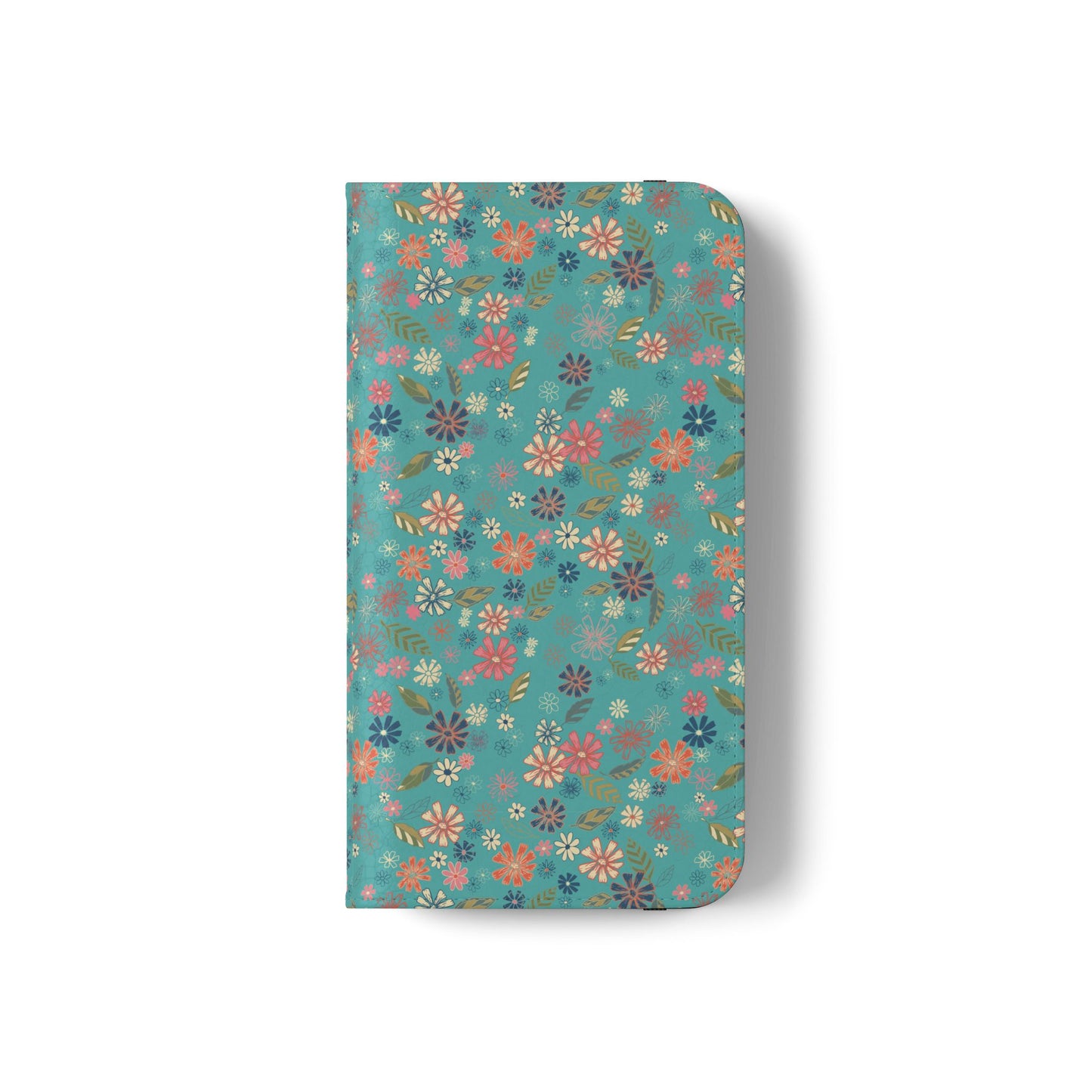 Floral Blue Flip Phone Case — Wallet Folio with Card Slots
