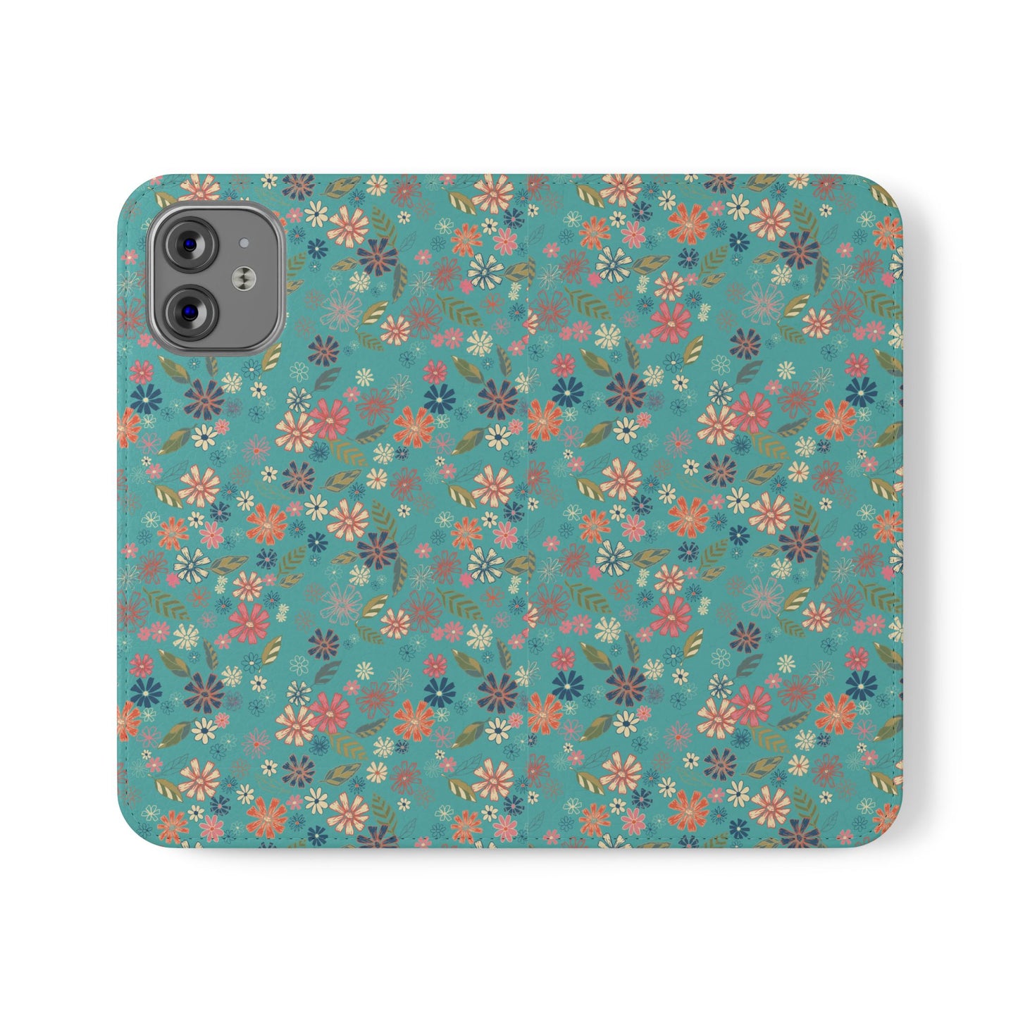 Floral Blue Flip Phone Case — Wallet Folio with Card Slots