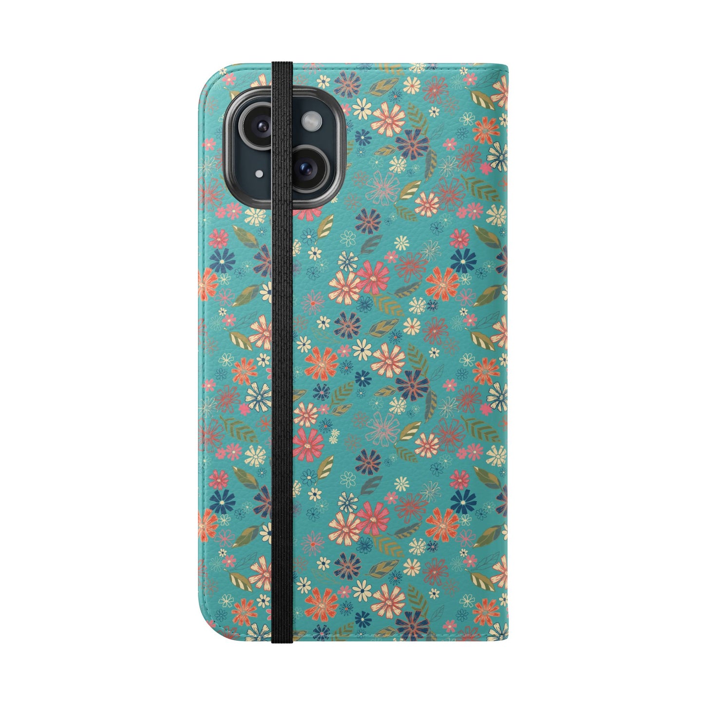 Floral Blue Flip Phone Case — Wallet Folio with Card Slots