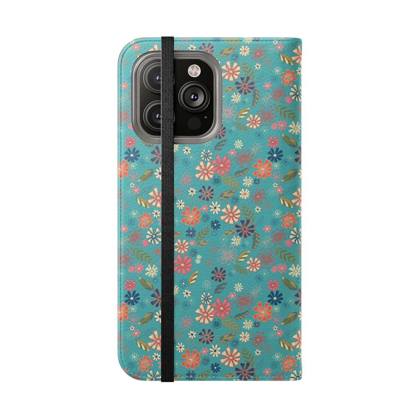 Floral Blue Flip Phone Case — Wallet Folio with Card Slots