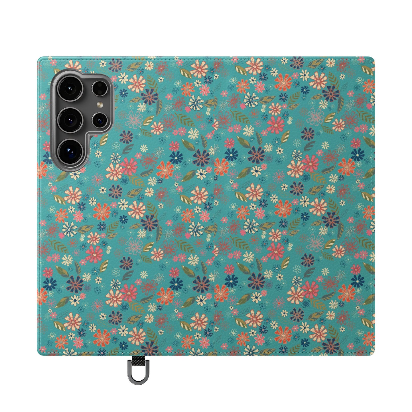 Floral Blue Flip Phone Case — Wallet Folio with Card Slots