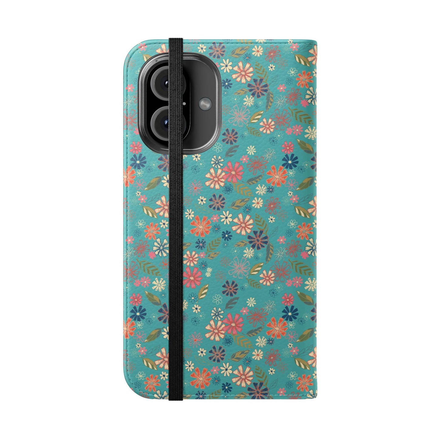 Floral Blue Flip Phone Case — Wallet Folio with Card Slots
