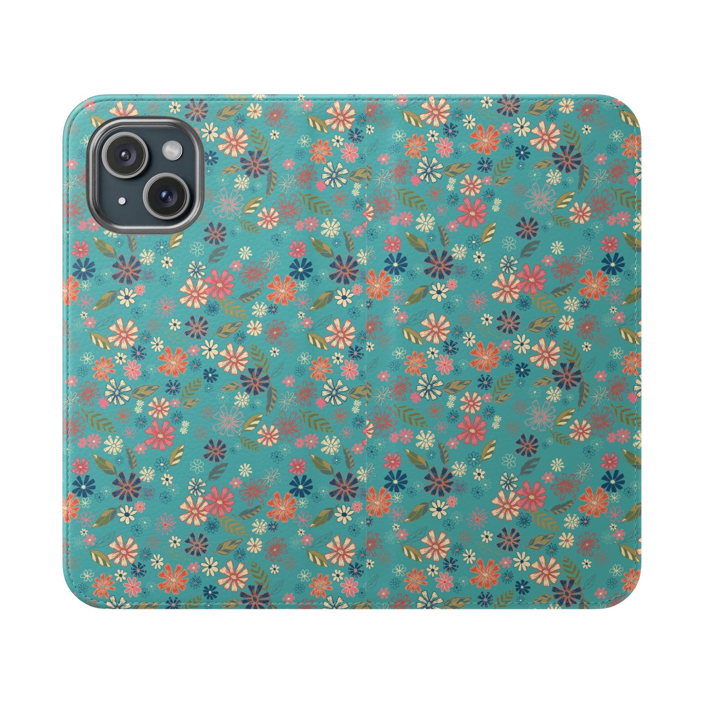 Floral Blue Flip Phone Case — Wallet Folio with Card Slots
