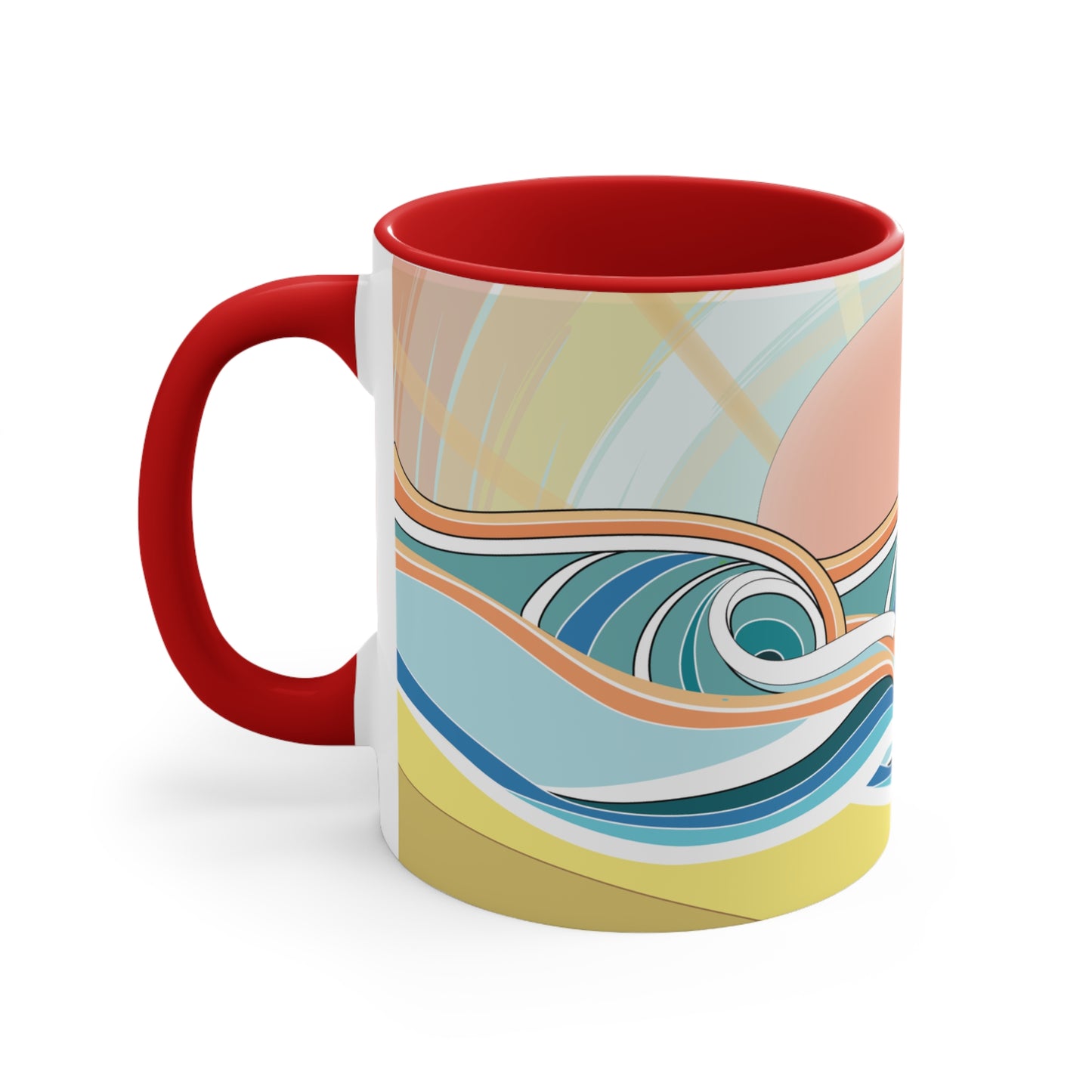 Sunrise Waves Accent Mug — Colorful Beachy 11oz Ceramic Coffee Cup