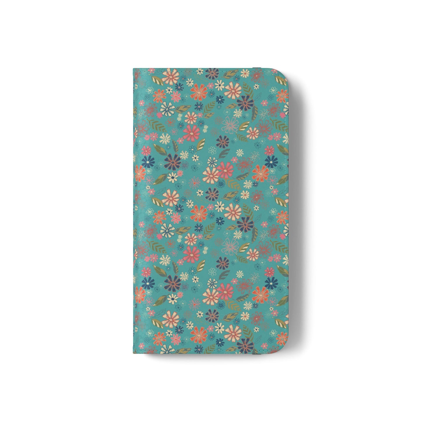 Floral Blue Flip Phone Case — Wallet Folio with Card Slots