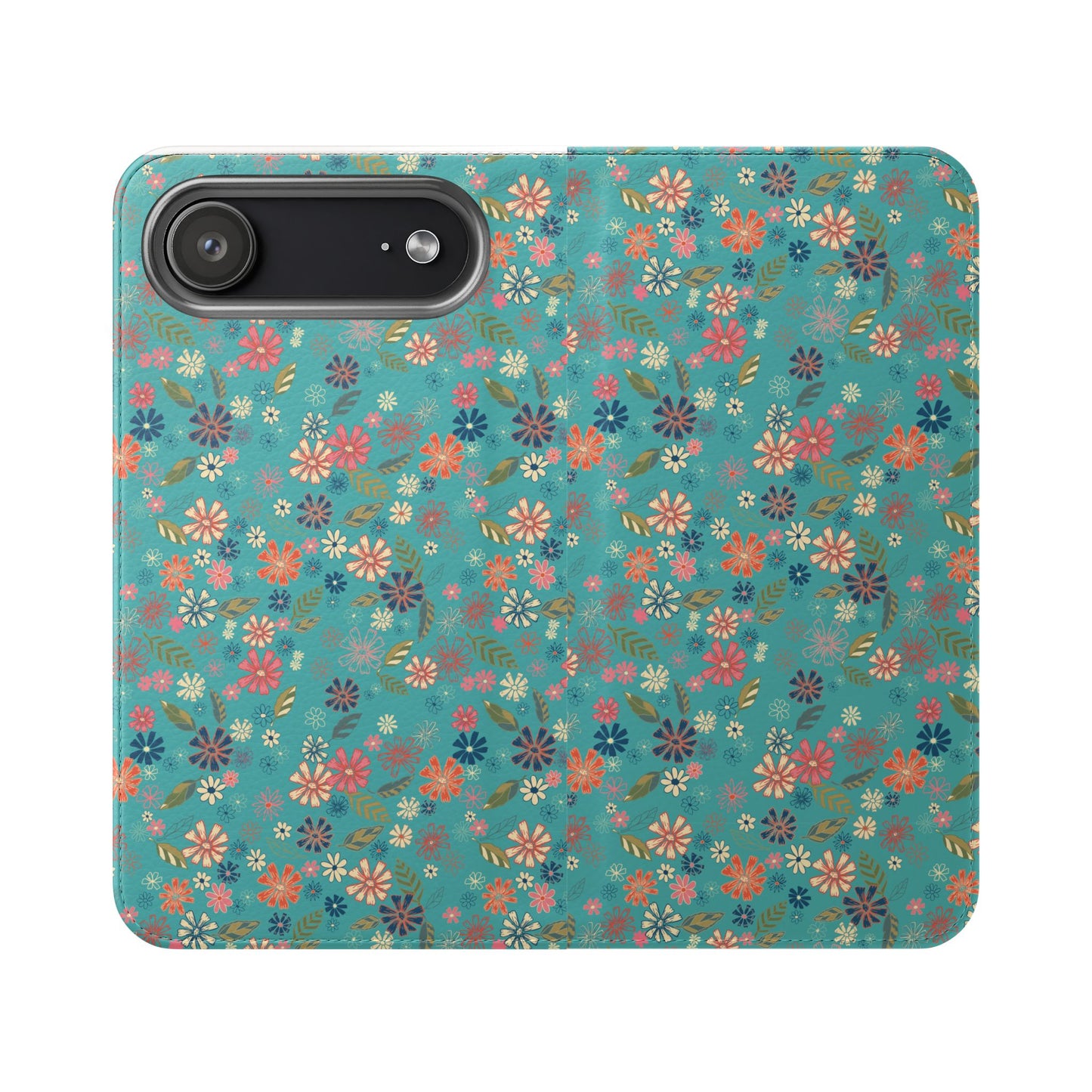 Floral Blue Flip Phone Case — Wallet Folio with Card Slots