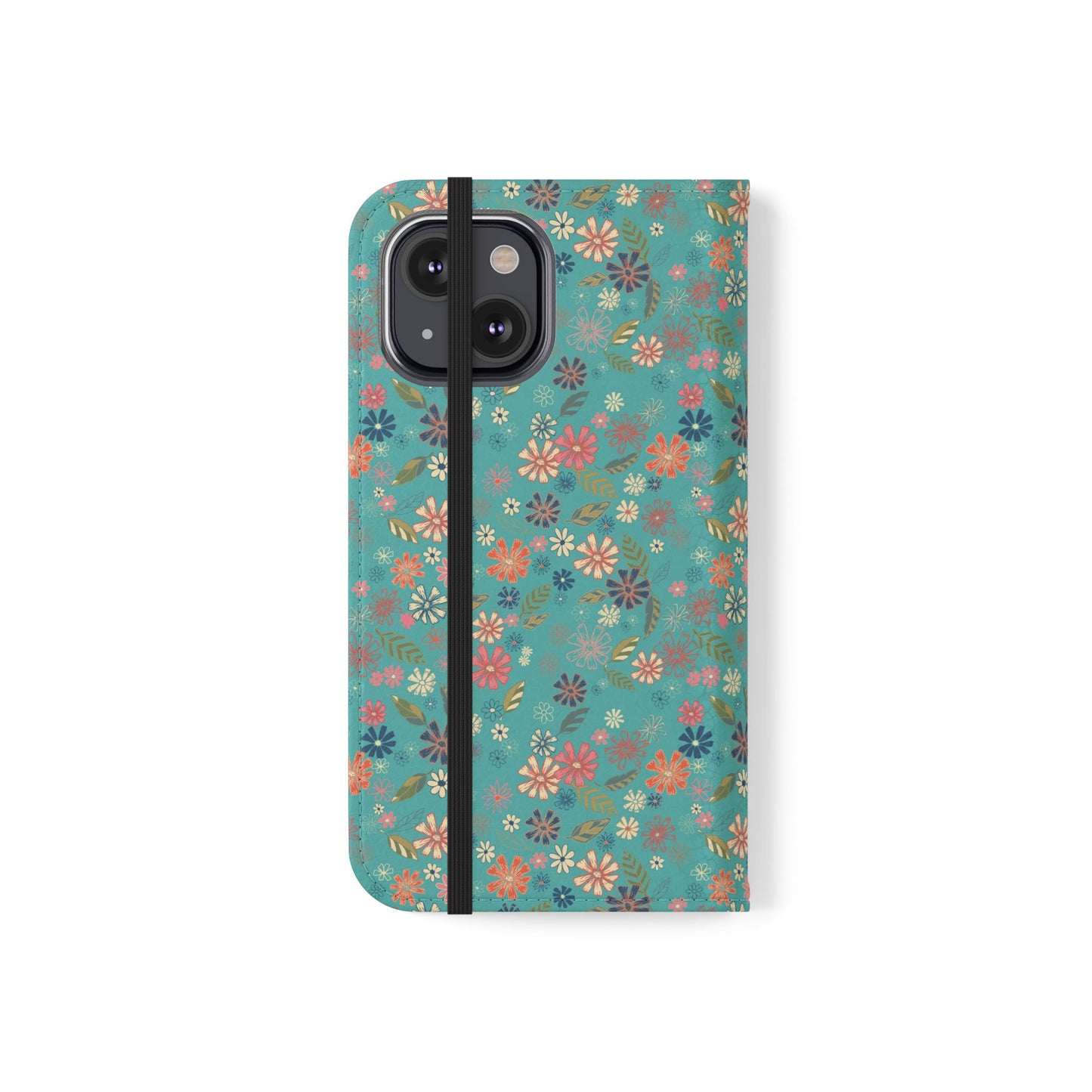 Floral Blue Flip Phone Case — Wallet Folio with Card Slots