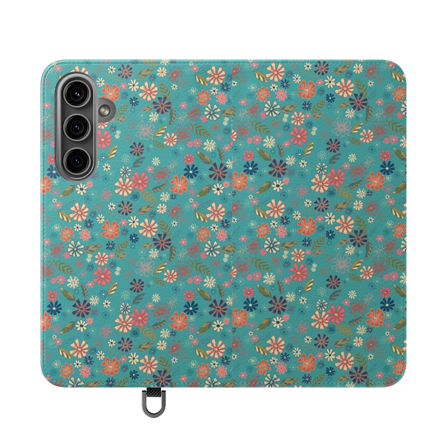 Floral Blue Flip Phone Case — Wallet Folio with Card Slots