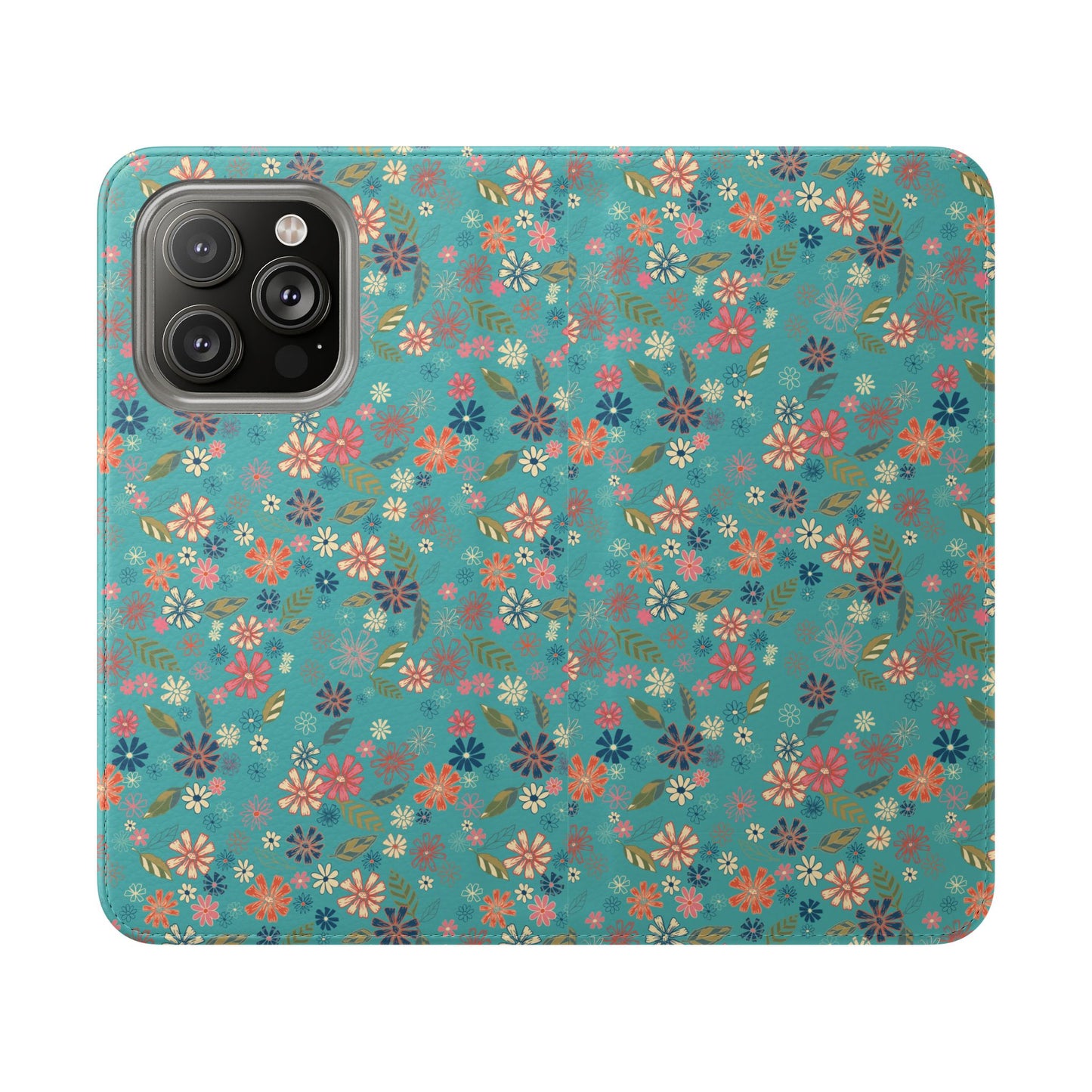 Floral Blue Flip Phone Case — Wallet Folio with Card Slots