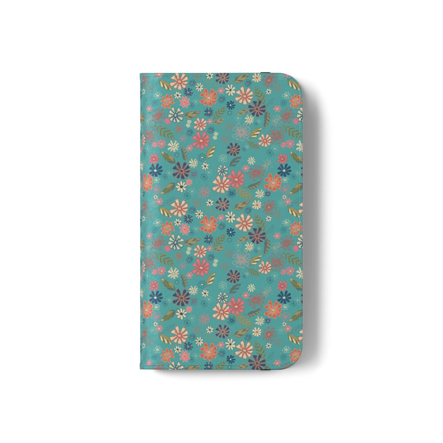 Floral Blue Flip Phone Case — Wallet Folio with Card Slots