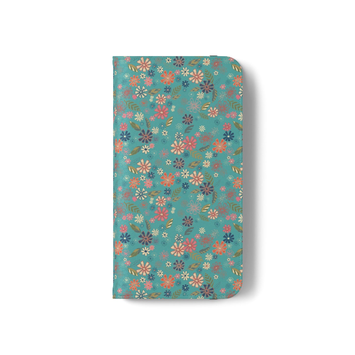 Floral Blue Flip Phone Case — Wallet Folio with Card Slots