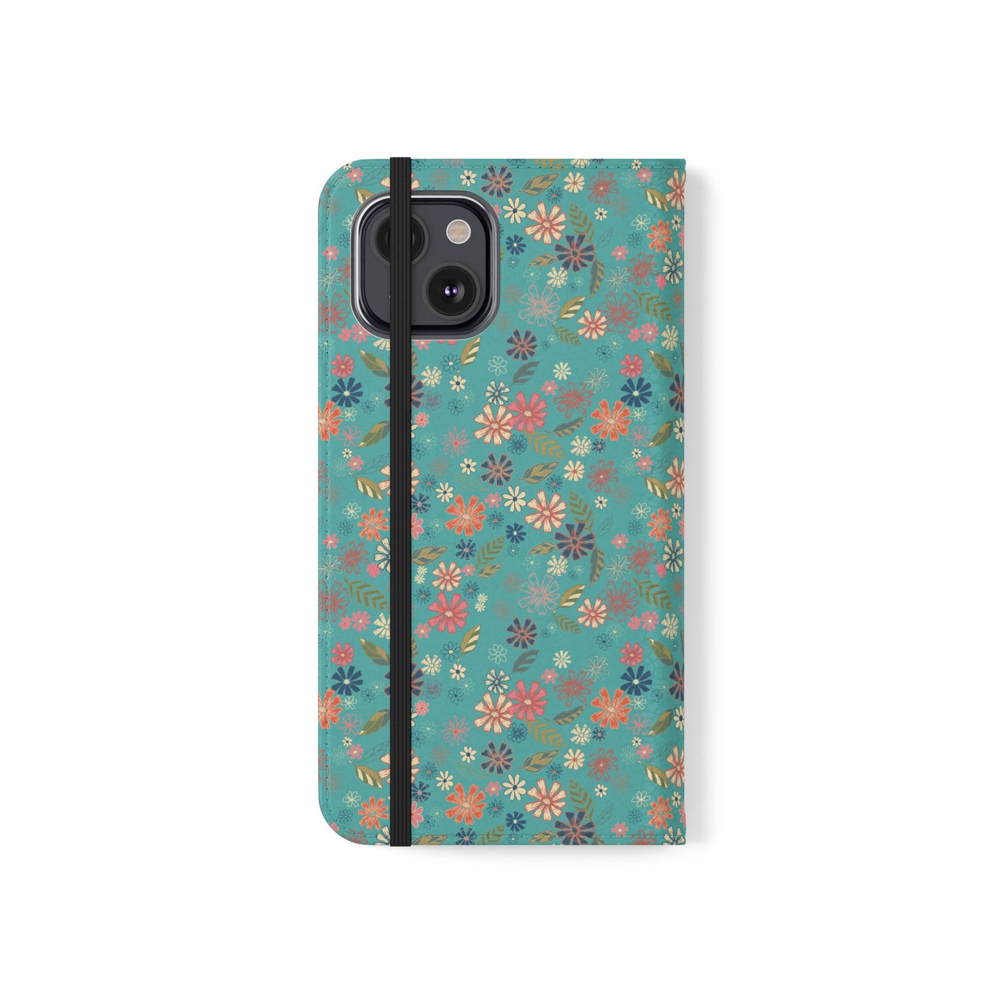 Floral Blue Flip Phone Case — Wallet Folio with Card Slots