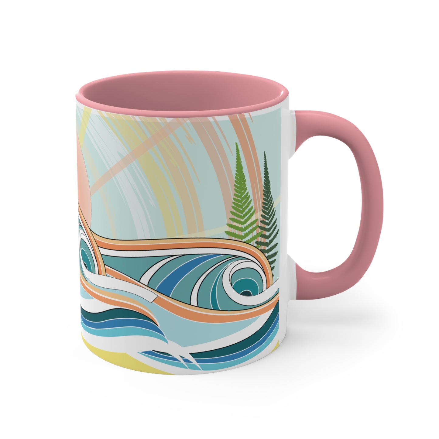 Sunrise Waves Accent Mug — Colorful Beachy 11oz Ceramic Coffee Cup