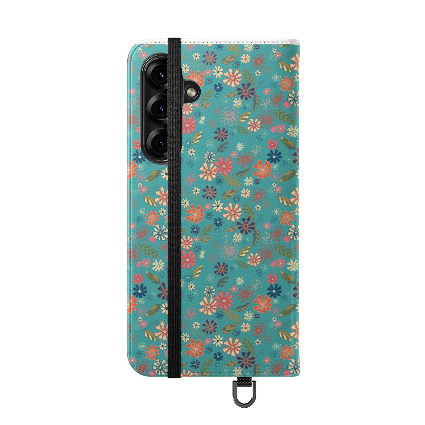 Floral Blue Flip Phone Case — Wallet Folio with Card Slots