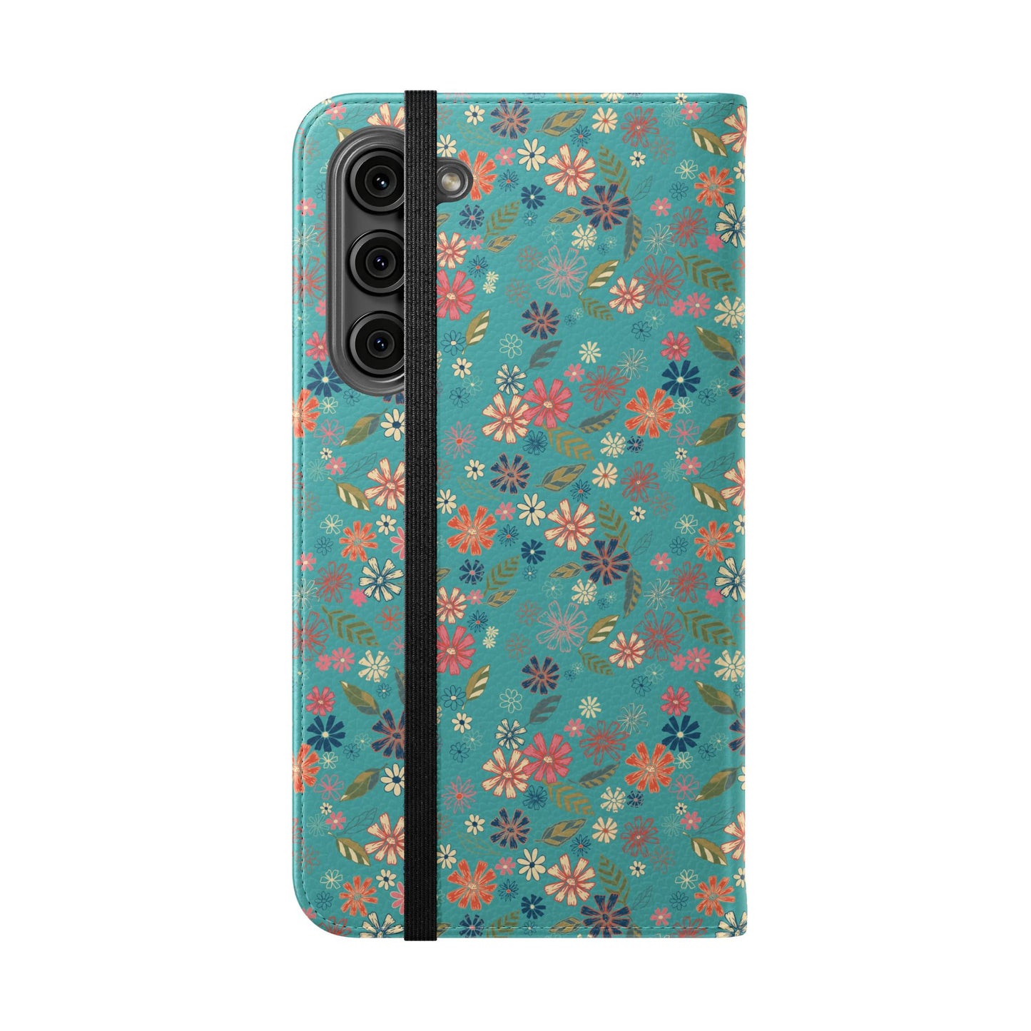 Floral Blue Flip Phone Case — Wallet Folio with Card Slots