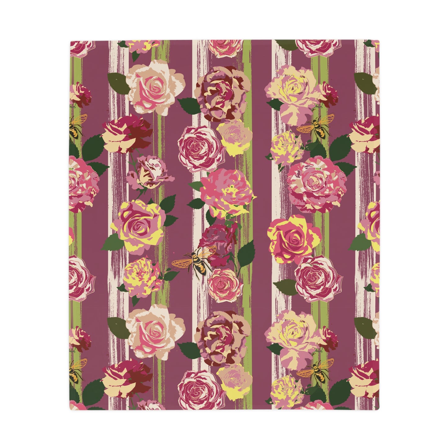 Floral Stripe Plush Fleece Blanket - Vintage Rose Pattern