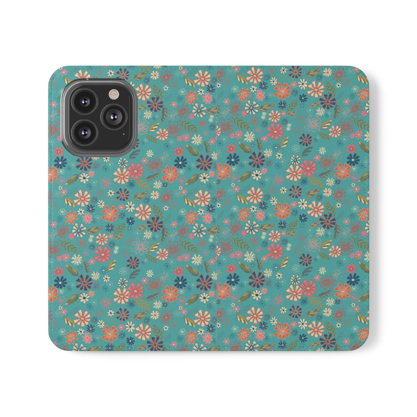 Floral Blue Flip Phone Case — Wallet Folio with Card Slots