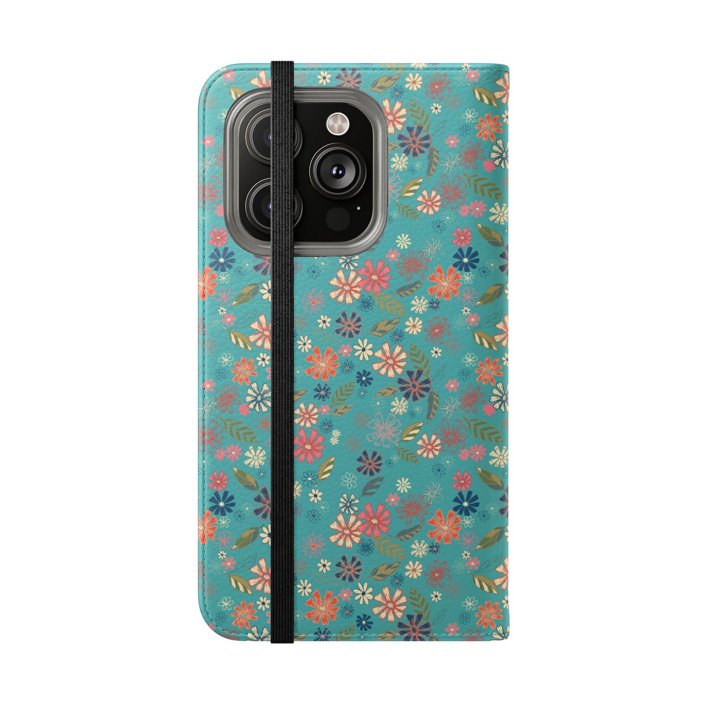 Floral Blue Flip Phone Case — Wallet Folio with Card Slots