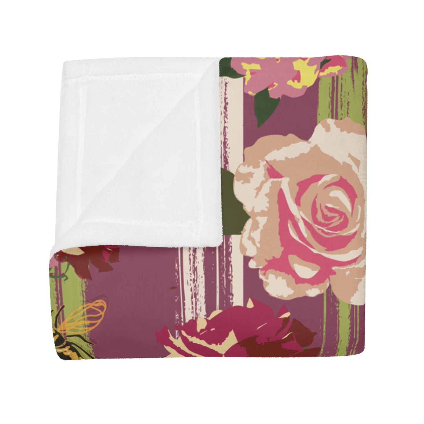Floral Stripe Plush Fleece Blanket - Vintage Rose Pattern