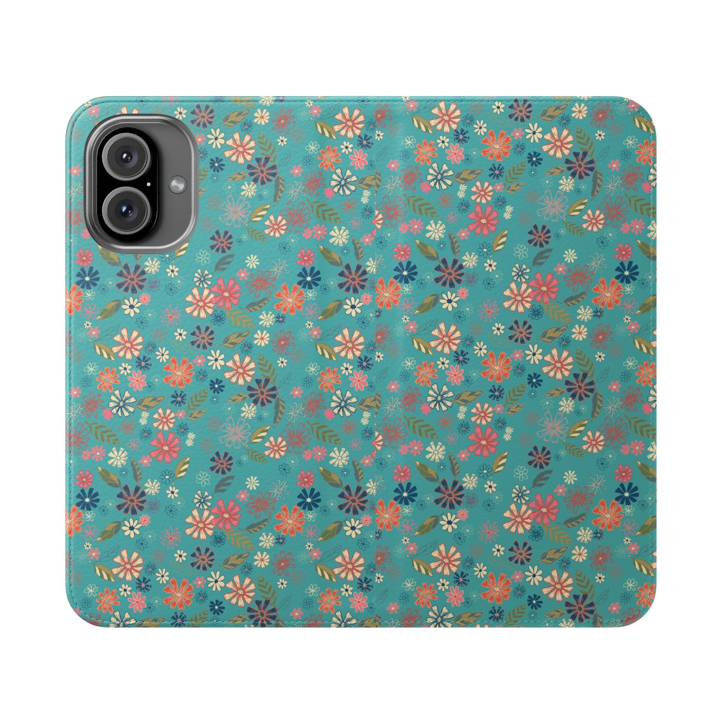 Floral Blue Flip Phone Case — Wallet Folio with Card Slots