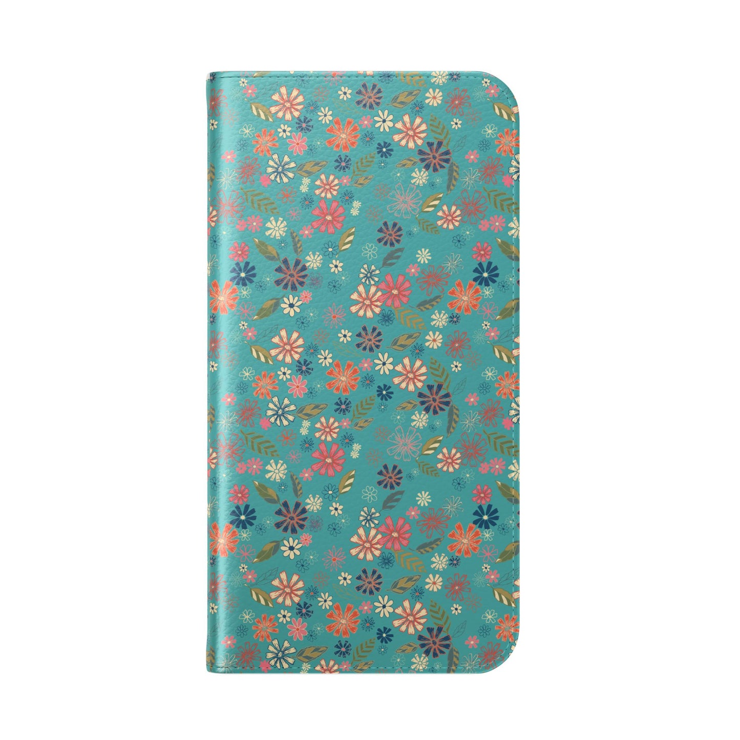 Floral Blue Flip Phone Case — Wallet Folio with Card Slots