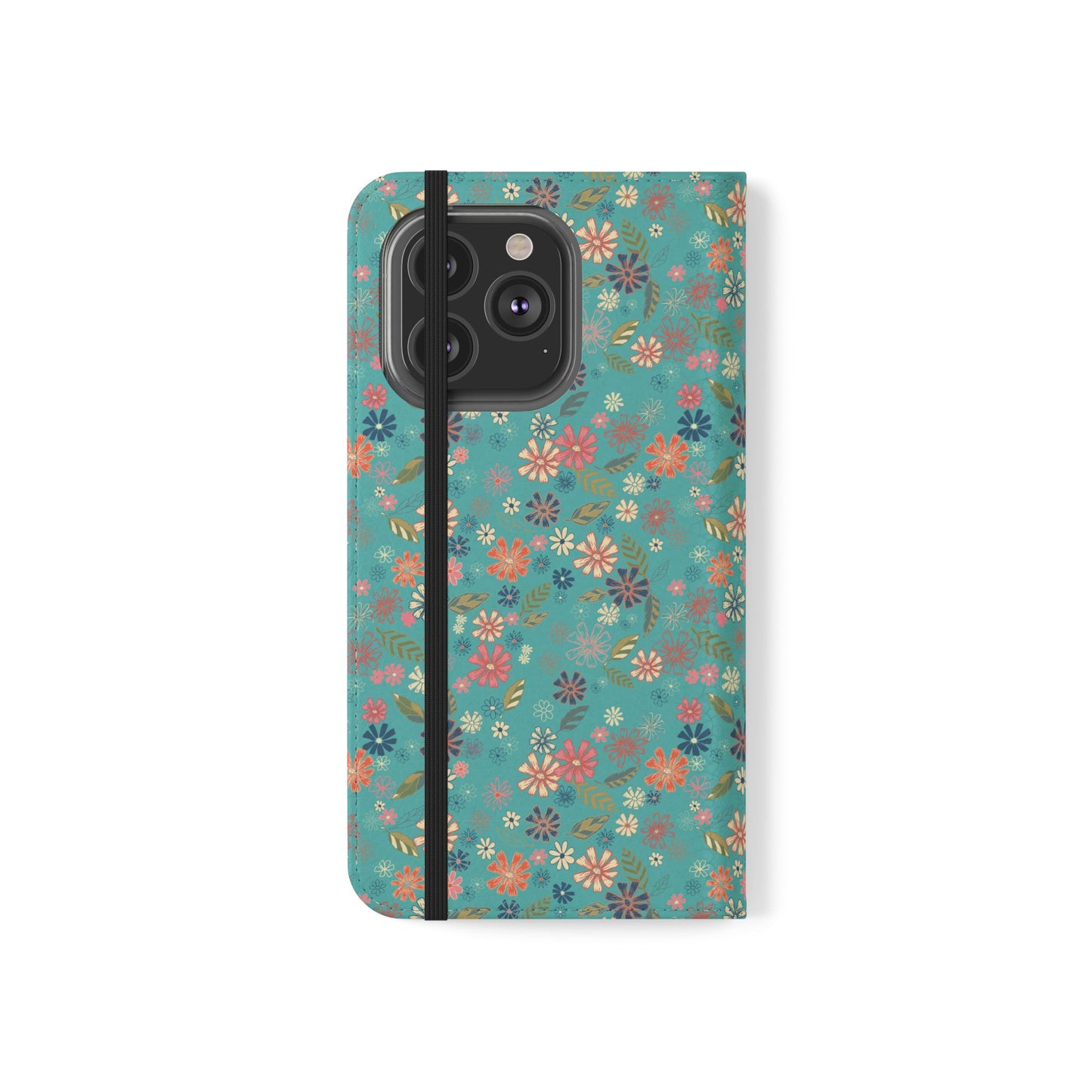 Floral Blue Flip Phone Case — Wallet Folio with Card Slots