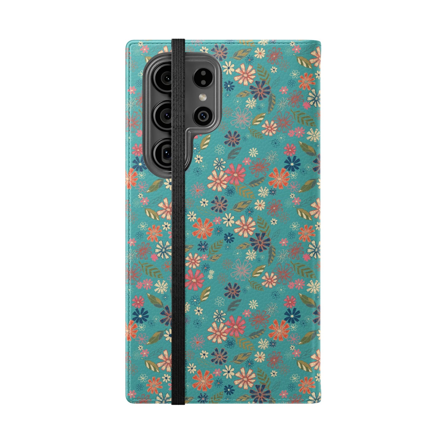 Floral Blue Flip Phone Case — Wallet Folio with Card Slots