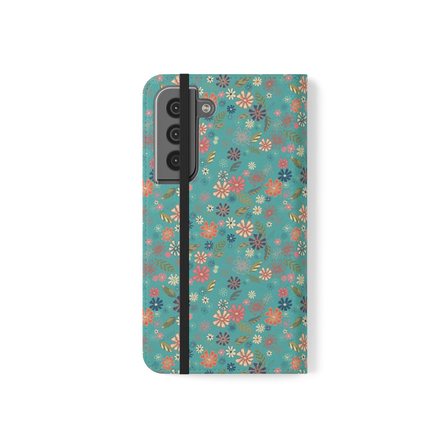 Floral Blue Flip Phone Case — Wallet Folio with Card Slots