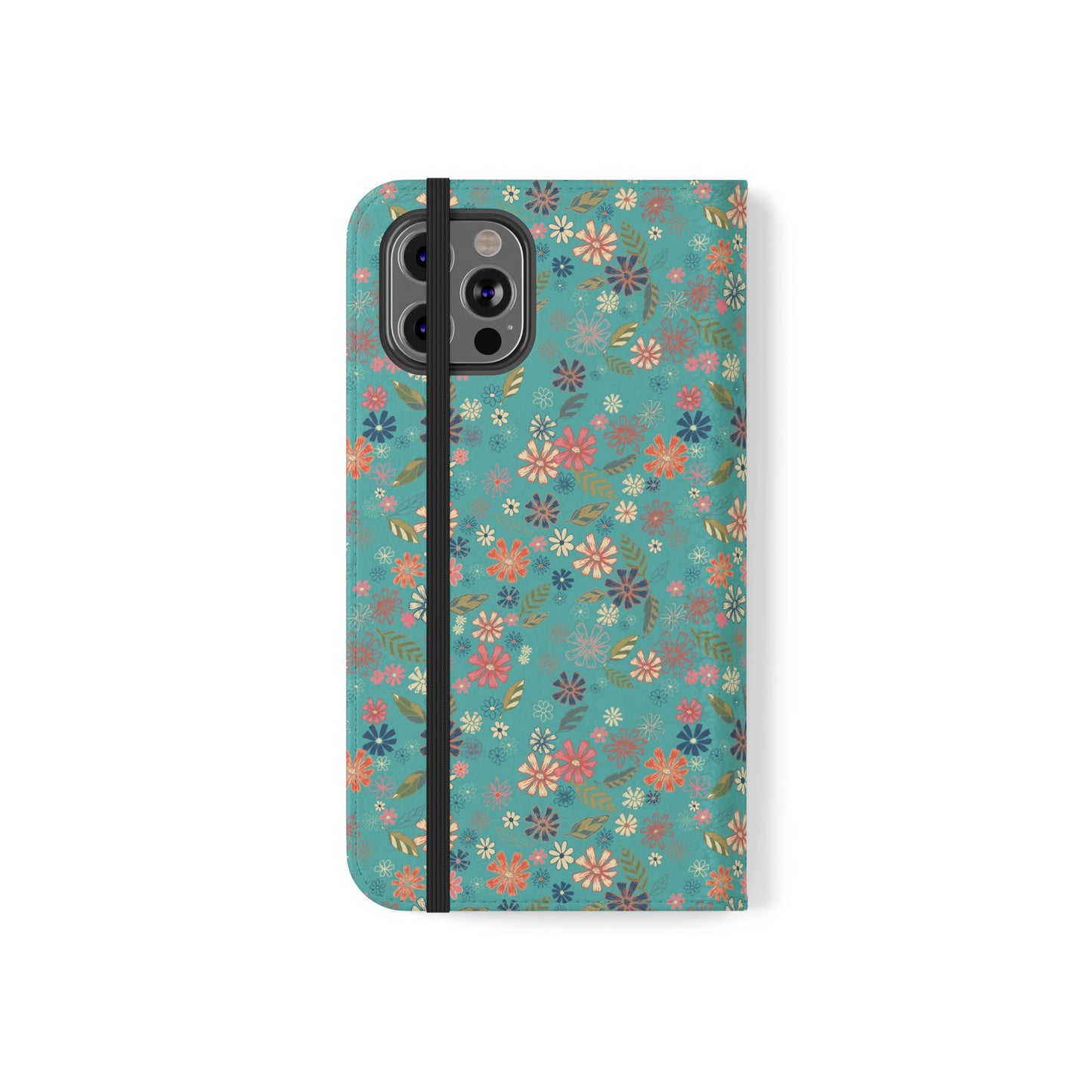 Floral Blue Flip Phone Case — Wallet Folio with Card Slots