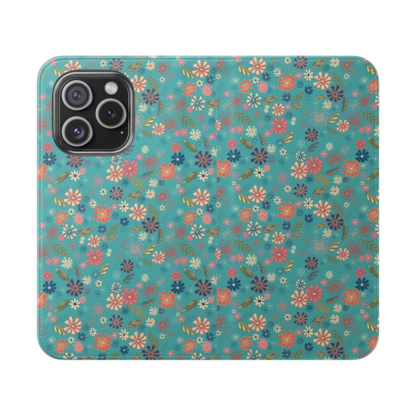 Floral Blue Flip Phone Case — Wallet Folio with Card Slots