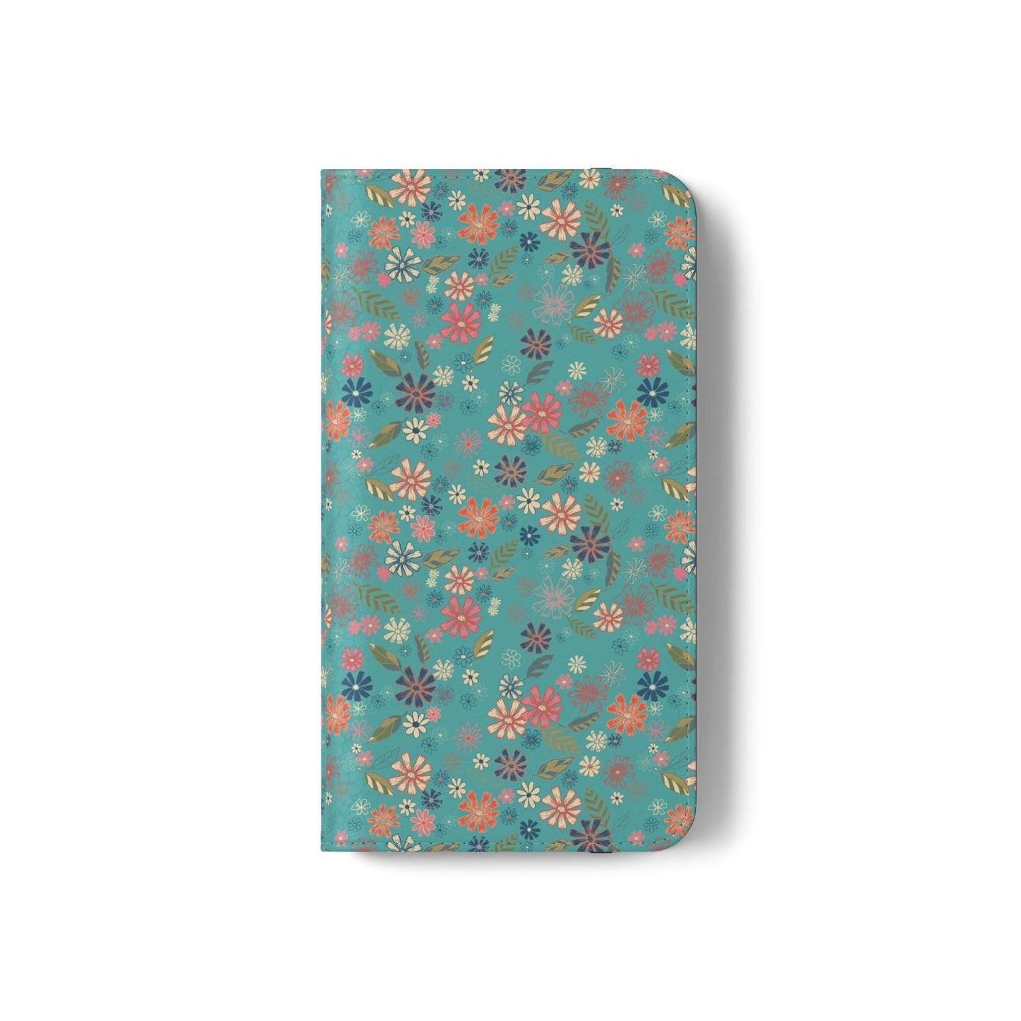 Floral Blue Flip Phone Case — Wallet Folio with Card Slots