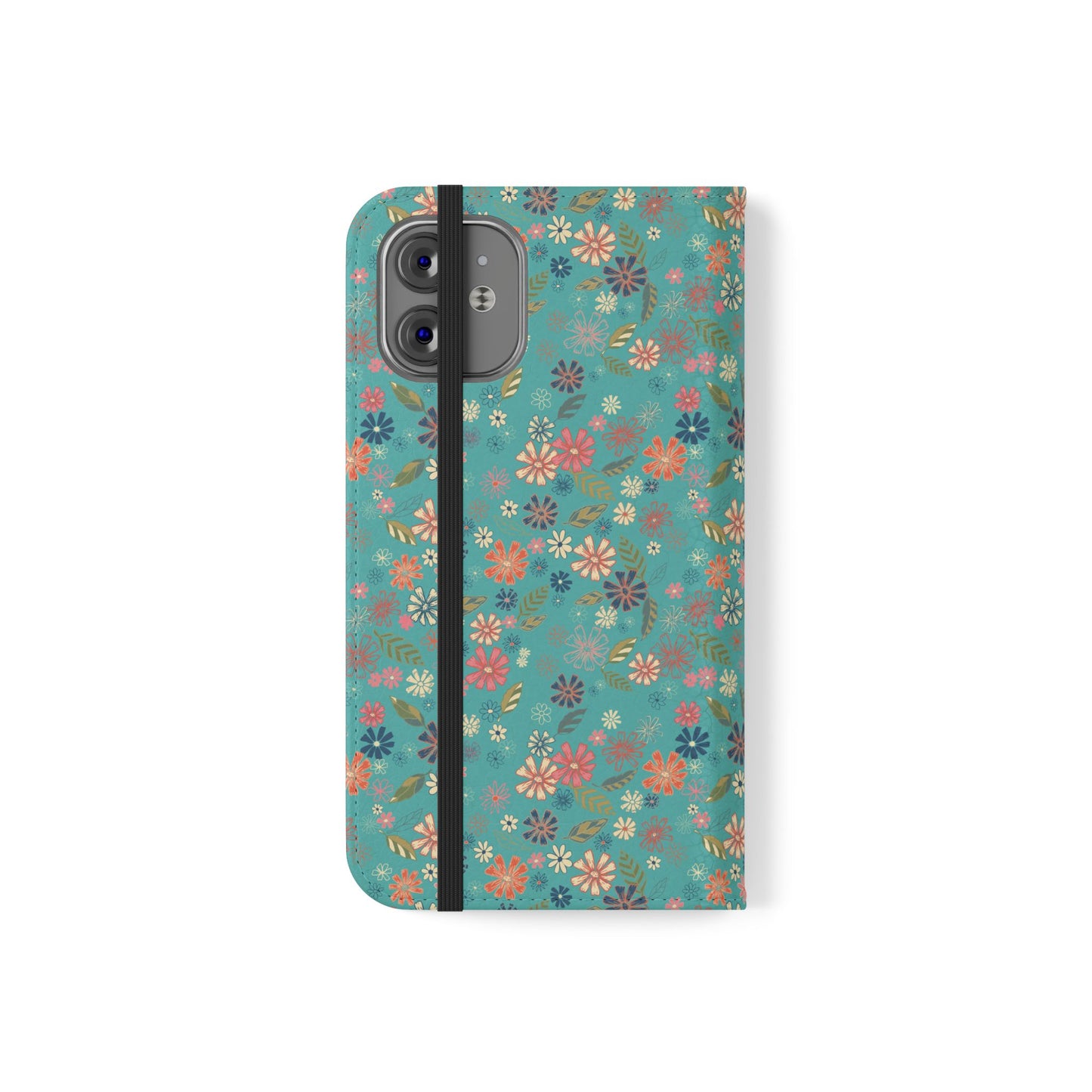 Floral Blue Flip Phone Case — Wallet Folio with Card Slots