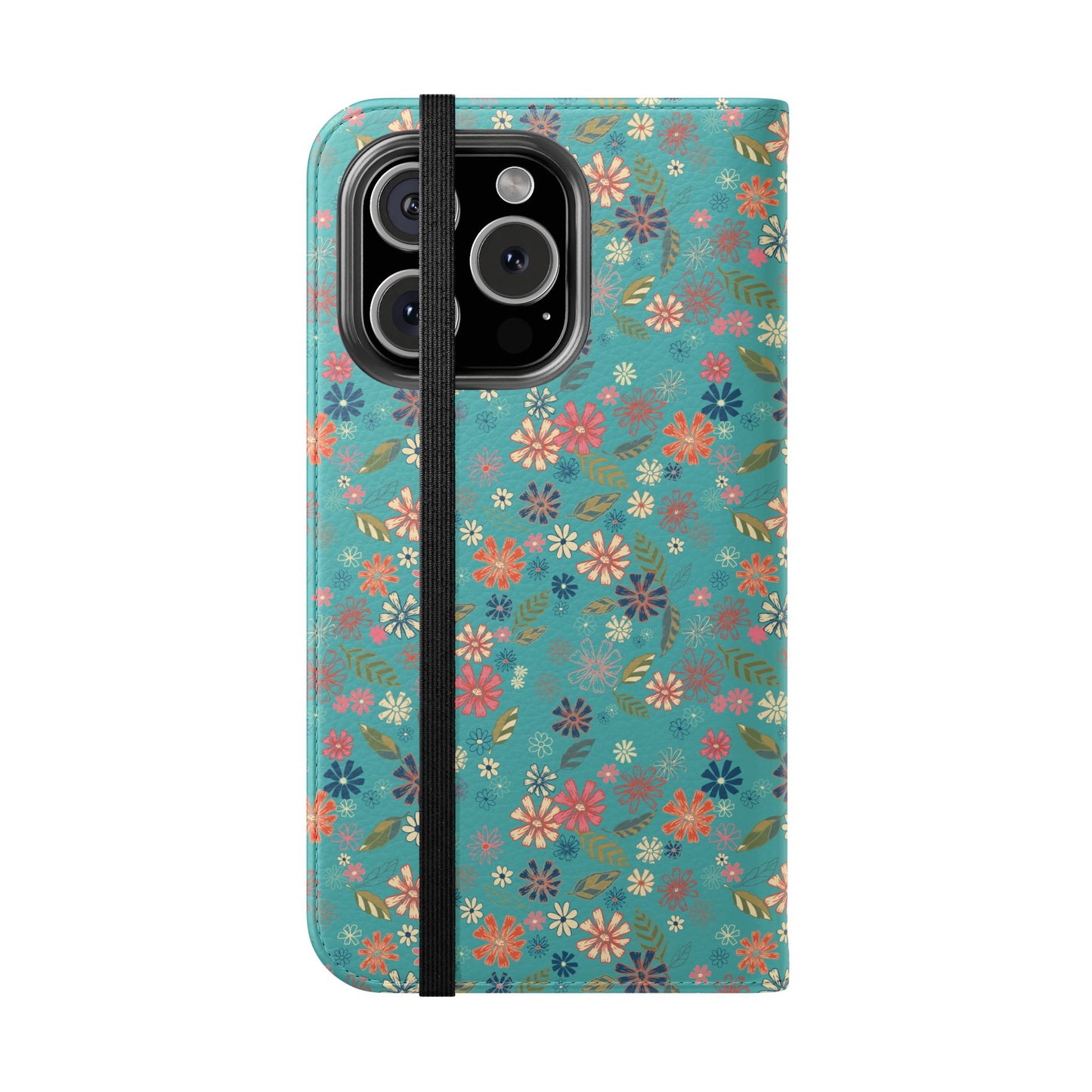 Floral Blue Flip Phone Case — Wallet Folio with Card Slots