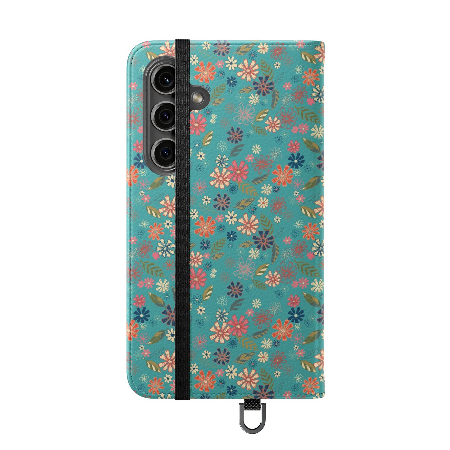 Floral Blue Flip Phone Case — Wallet Folio with Card Slots