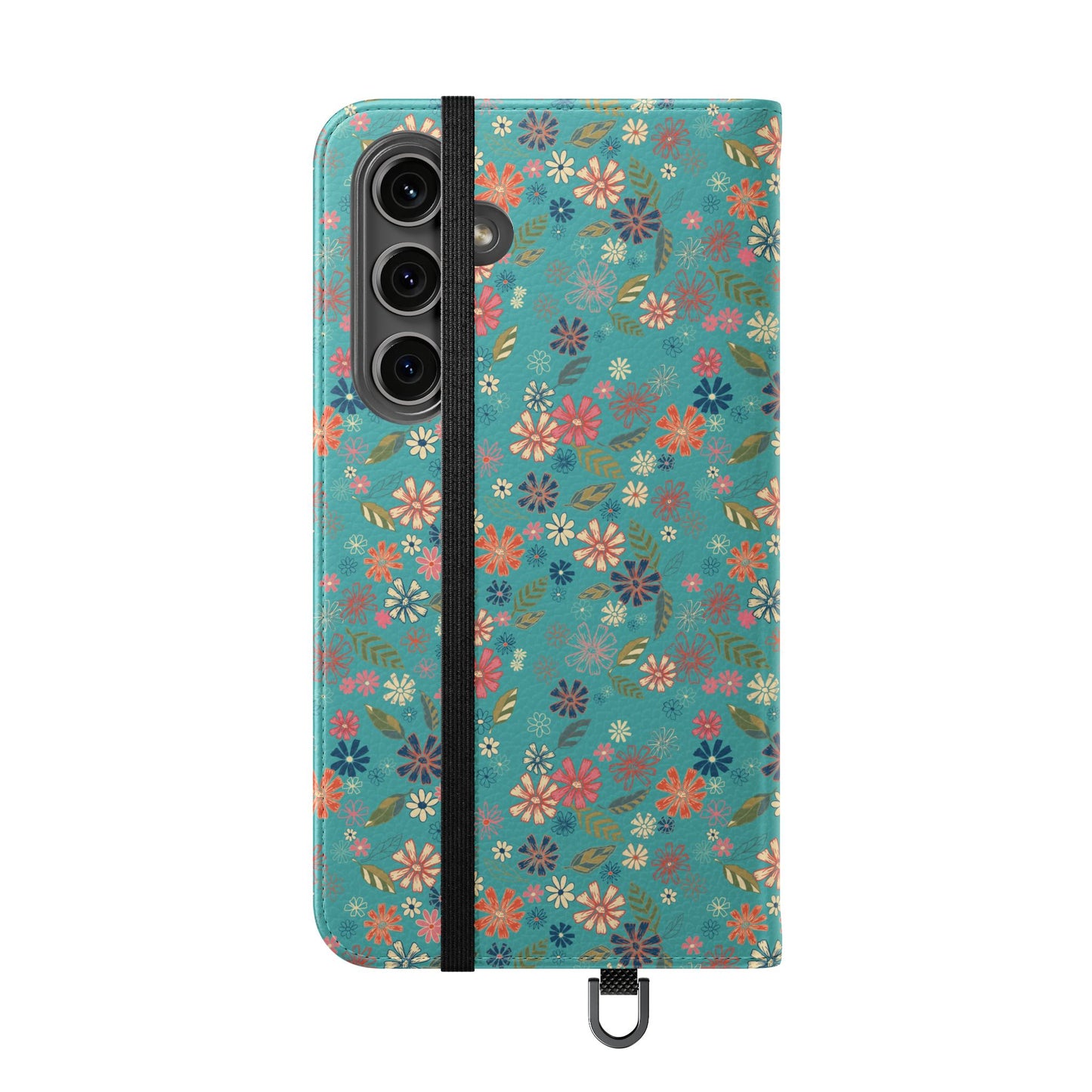 Floral Blue Flip Phone Case — Wallet Folio with Card Slots