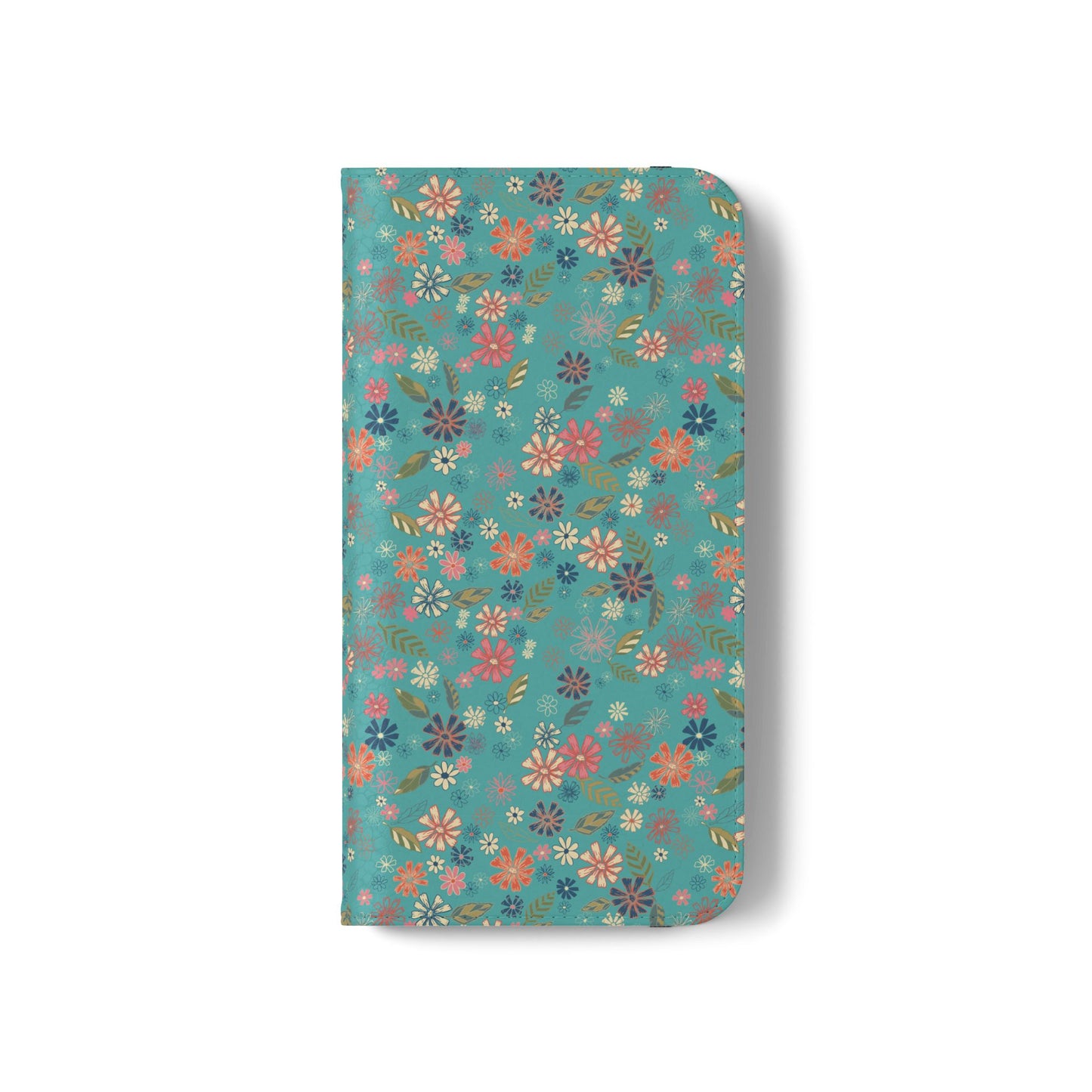 Floral Blue Flip Phone Case — Wallet Folio with Card Slots