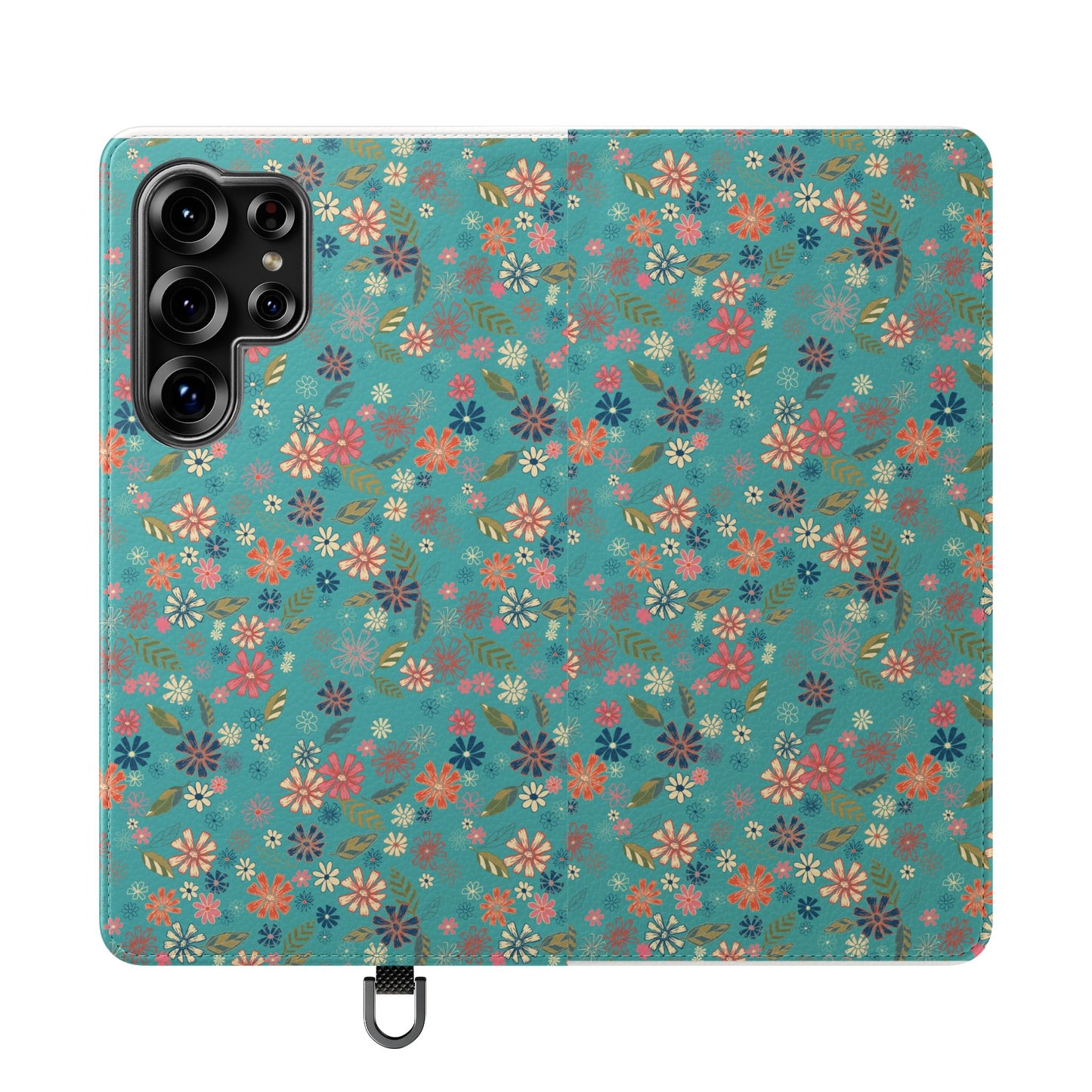 Floral Blue Flip Phone Case — Wallet Folio with Card Slots